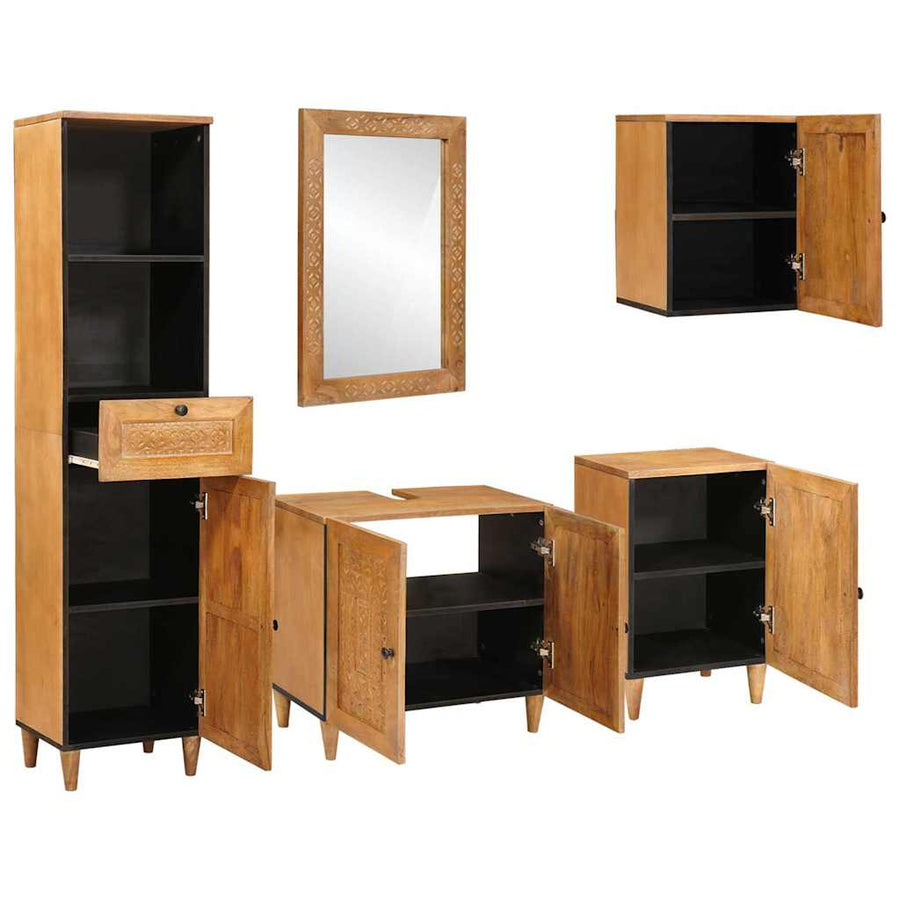 Badkamermeubelset met lade met plank 5 pcs Bruin Bewerkt hout