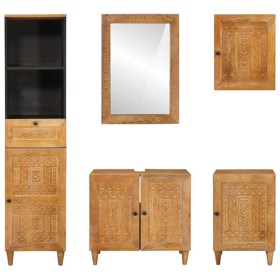 Badkamermeubelset met lade met plank 5 pcs Bruin Bewerkt hout