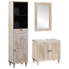 Bathroom cabinet set with drawer 3 pcs White solid mango wood