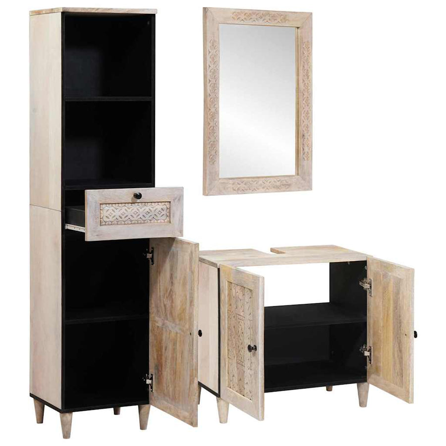 Badkamermeubelset met lade 3 pcs Wit massief mangohout