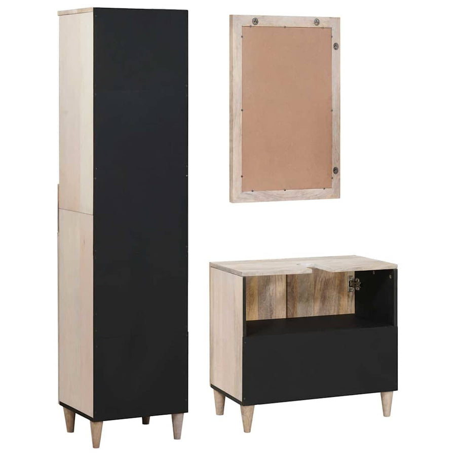 Badkamermeubelset met lade 3 pcs Wit massief mangohout