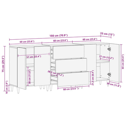 Dressoir 3 Pcs Massief Mango Hout