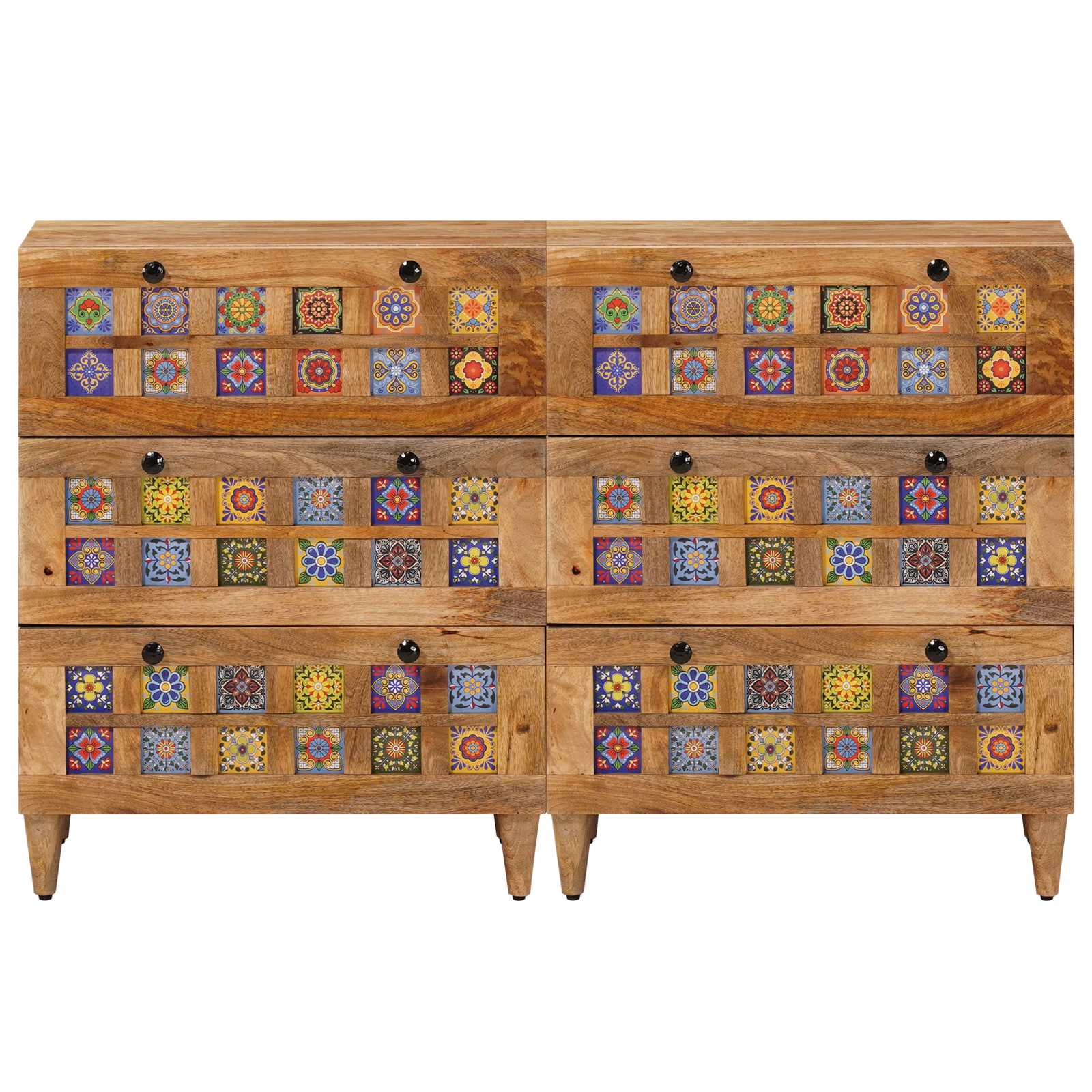 Dressoir 2 pcs Naturel 60 x 33 x 75 cm Massief Mango Hout