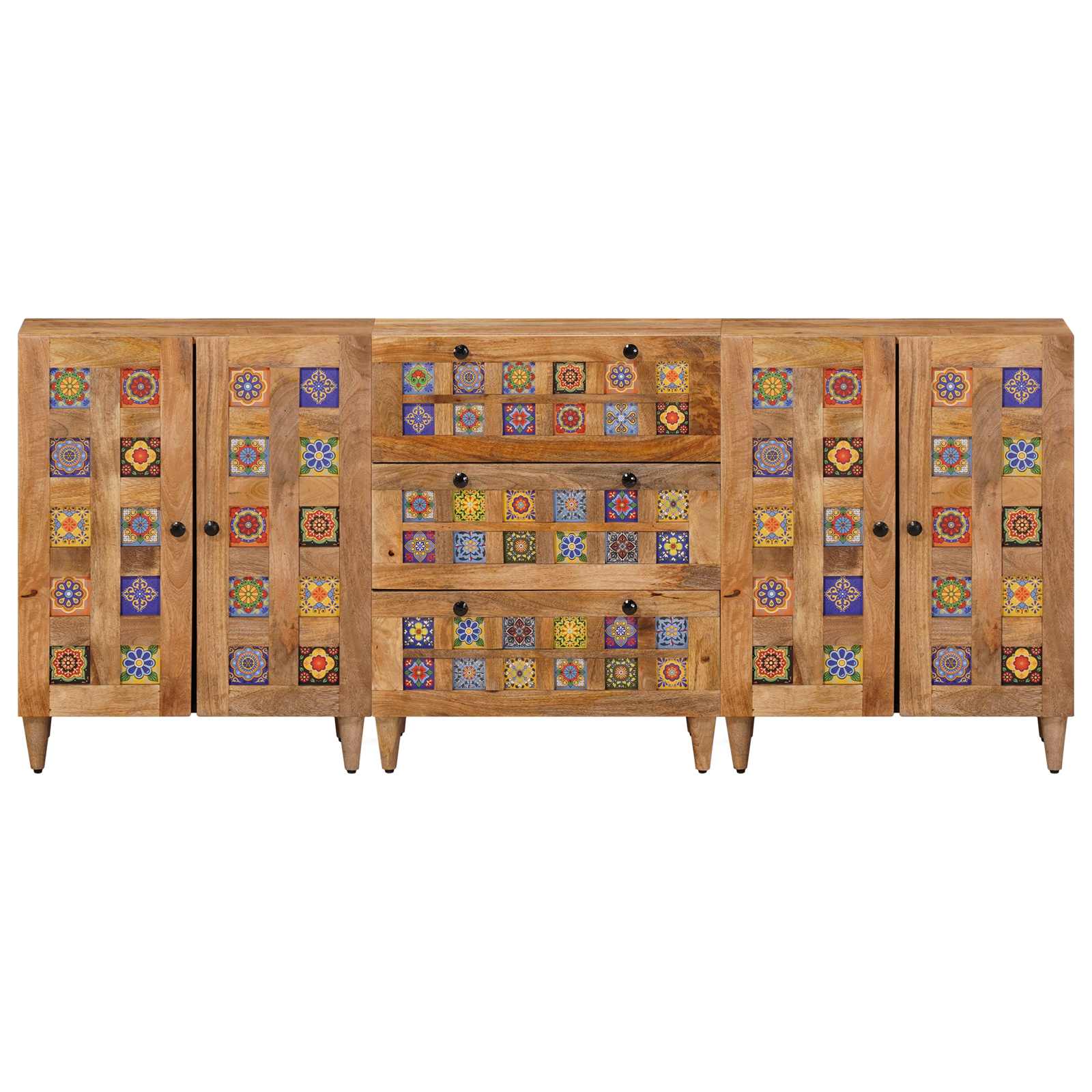 Dressoir 3 pcs Naturel 60 x 33,5 x 75 cm Massief Mango Hout