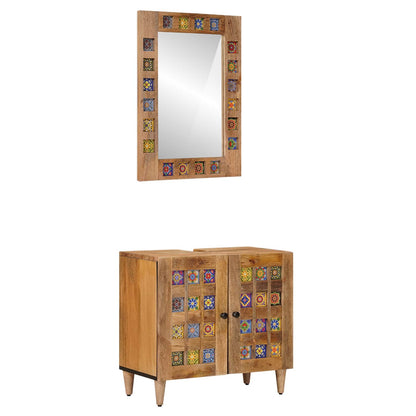 Badkamermeubelset met opslag 2 pcs Naturel Massief Mango Hout