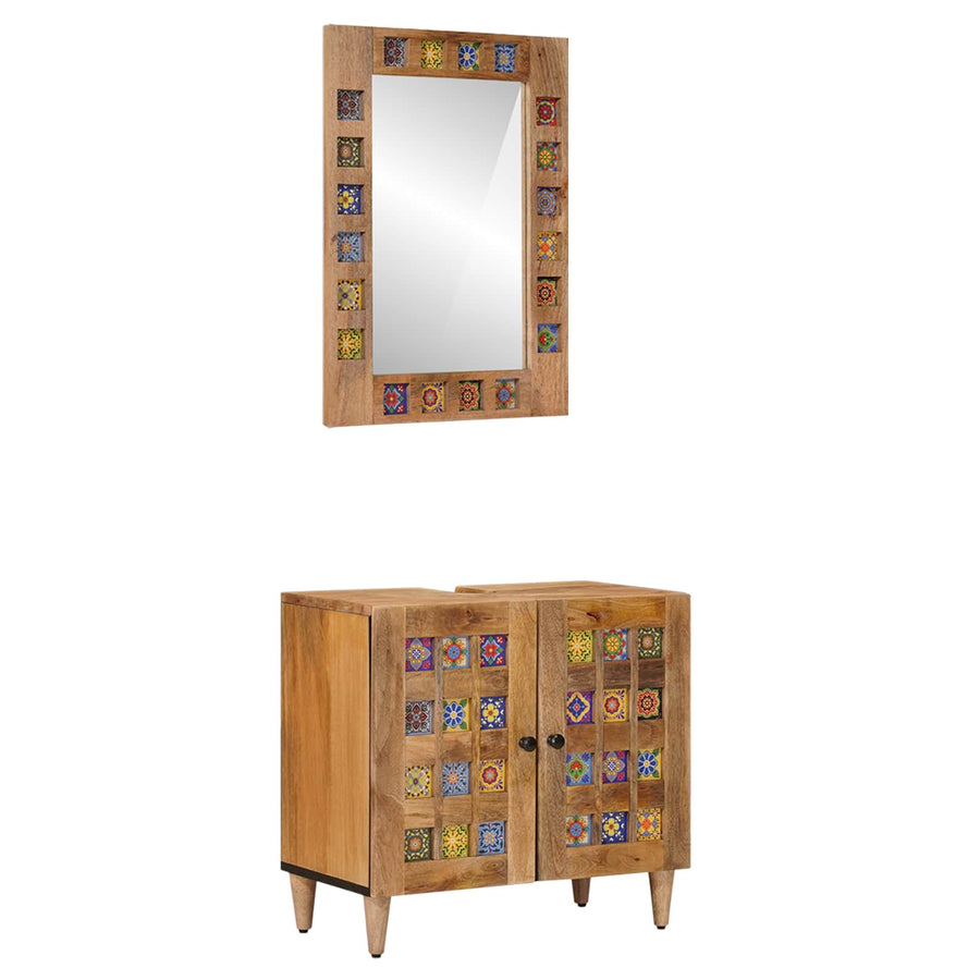 Badkamermeubelset met opslag 2 pcs Naturel Massief Mango Hout