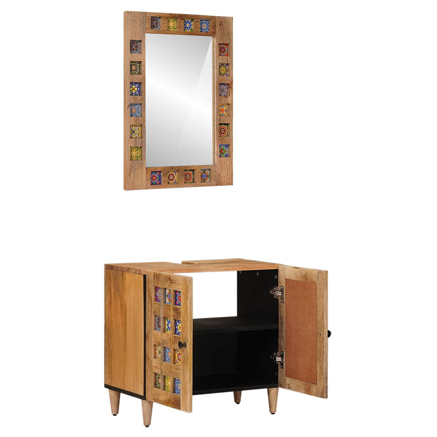 Badkamermeubelset met opslag 2 pcs Naturel Massief Mango Hout