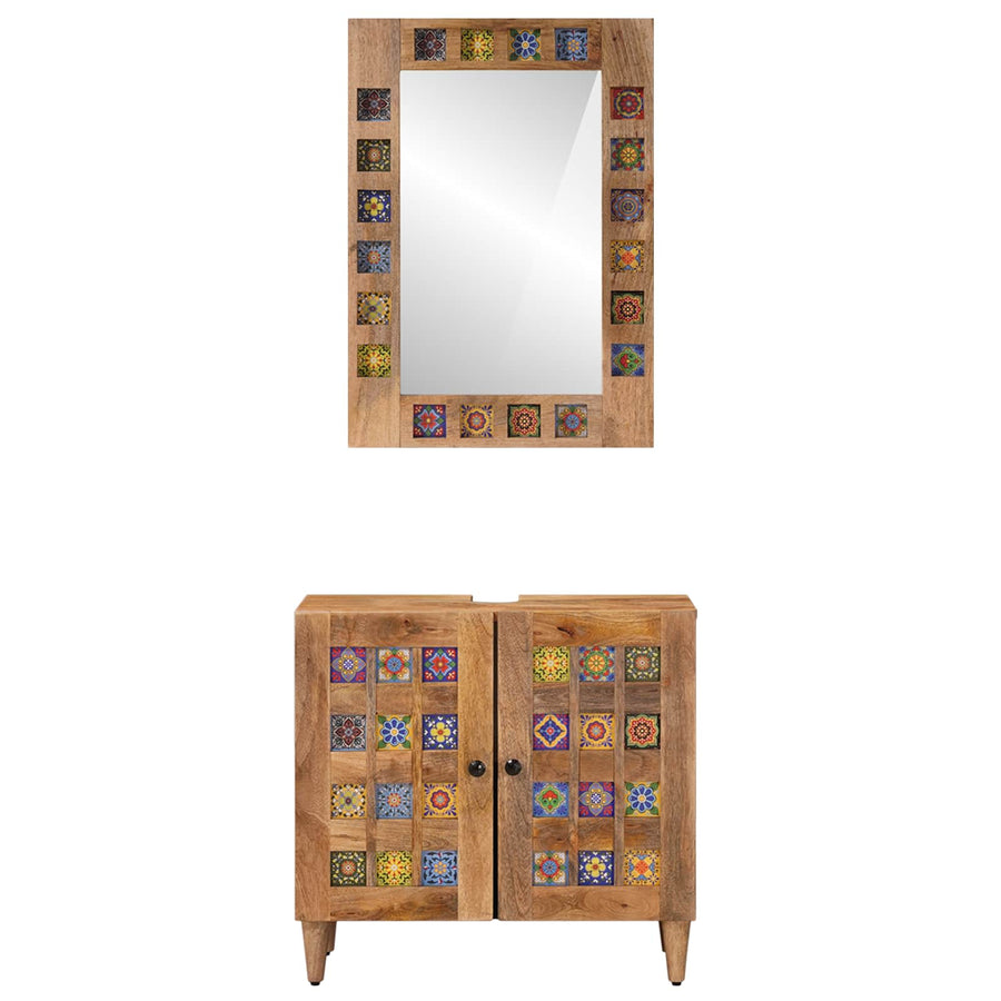 Badkamermeubelset met opslag 2 pcs Naturel Massief Mango Hout