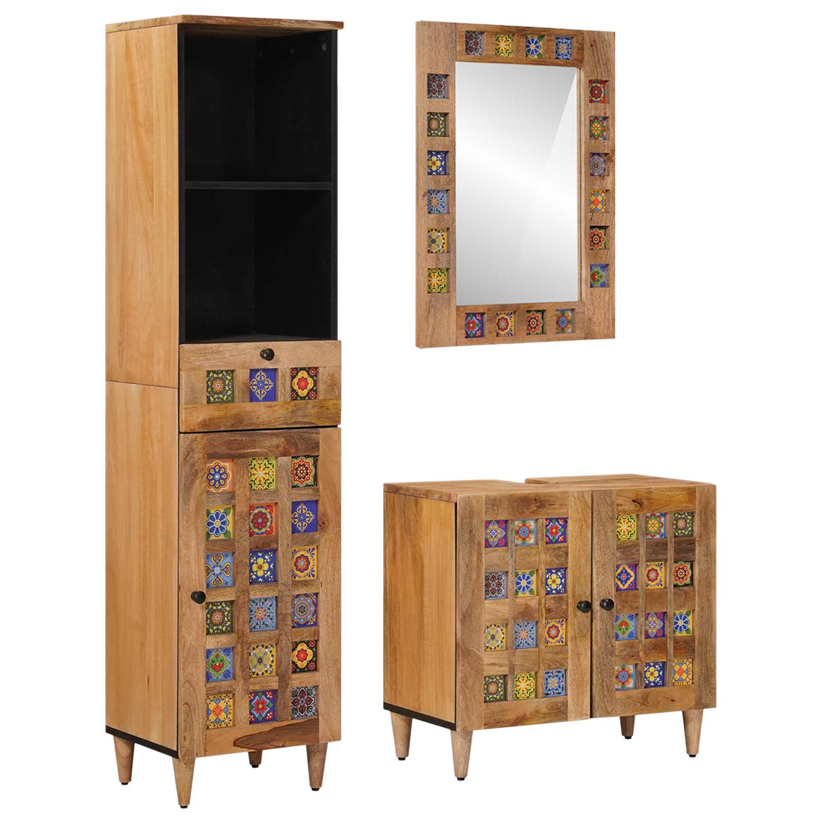 Badkamermeubelset met lade 3 pcs Naturel Massief Mango Hout