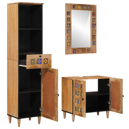 Badkamermeubelset met lade 3 pcs Naturel Massief Mango Hout