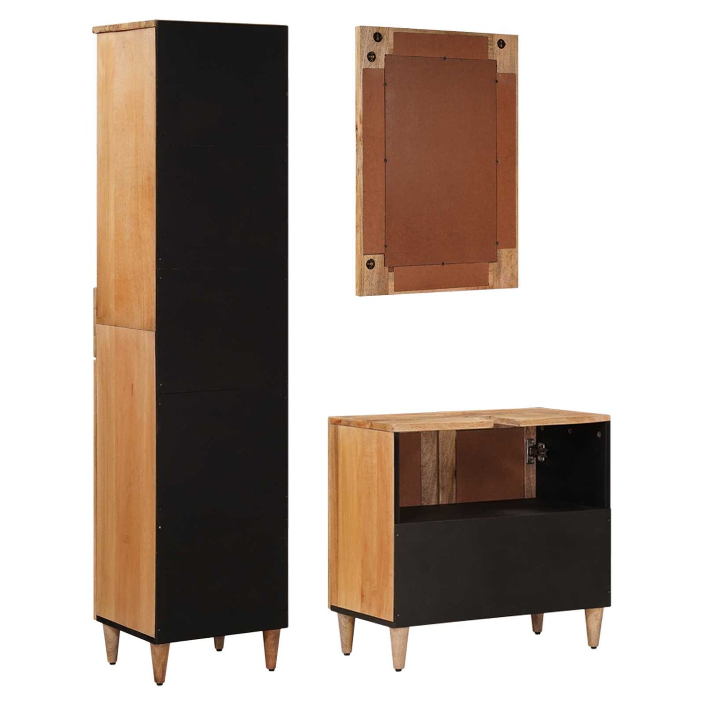 Badkamermeubelset met lade 3 pcs Naturel Massief Mango Hout