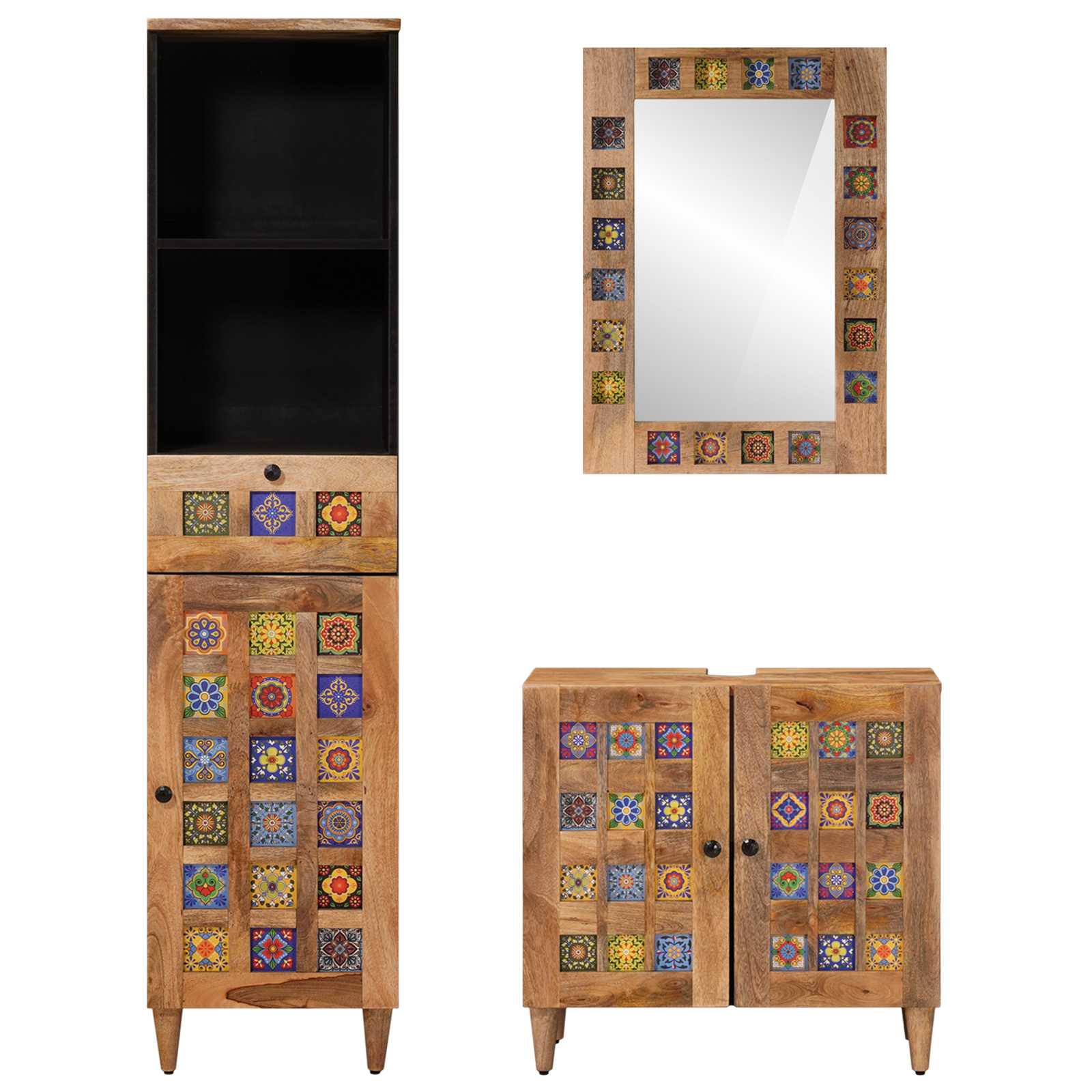 Badkamermeubelset met lade 3 pcs Naturel Massief Mango Hout