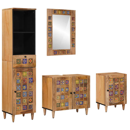 Badkamermeubelset met lade 4 pcs Naturel Massief Mango Hout