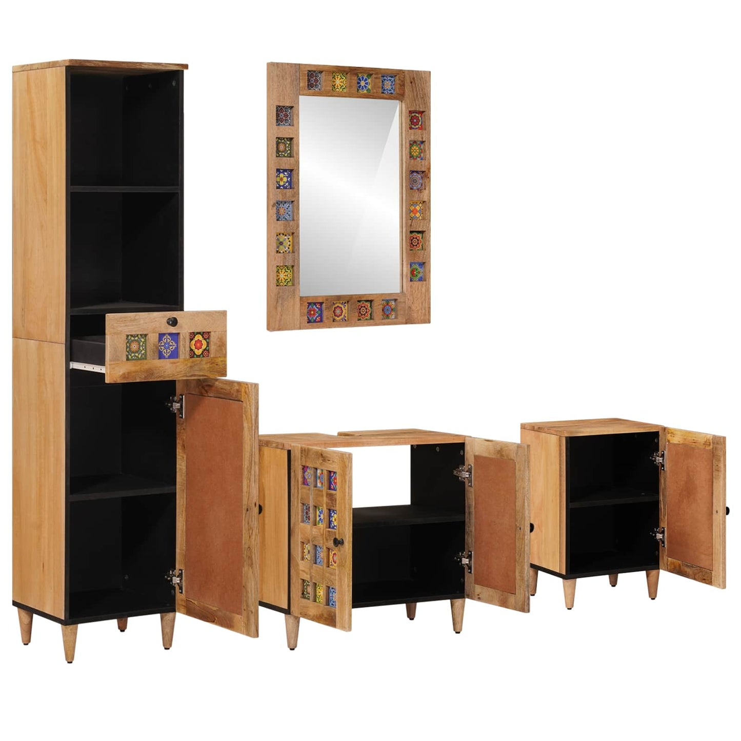 Badkamermeubelset met lade 4 pcs Naturel Massief Mango Hout