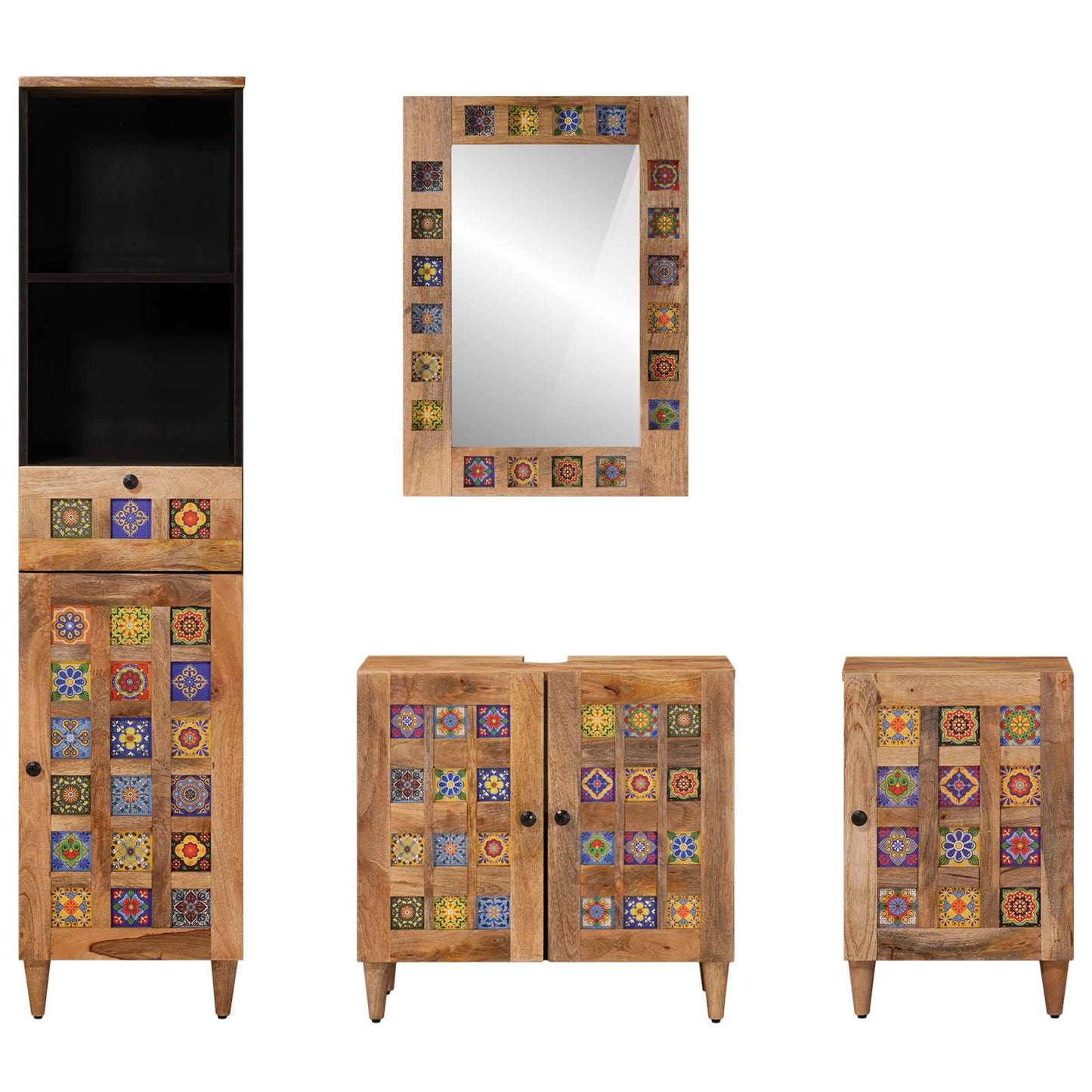 Badkamermeubelset met lade 4 pcs Naturel Massief Mango Hout