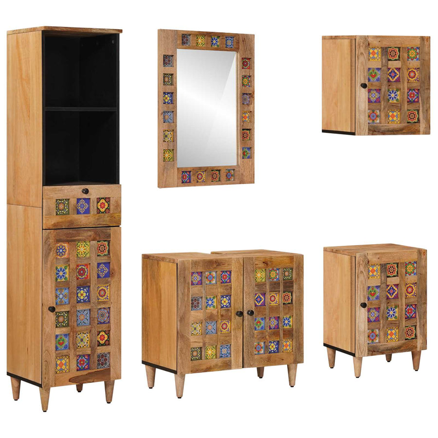 Badkamermeubelset met lade 5 pcs Naturel Massief Mango Hout