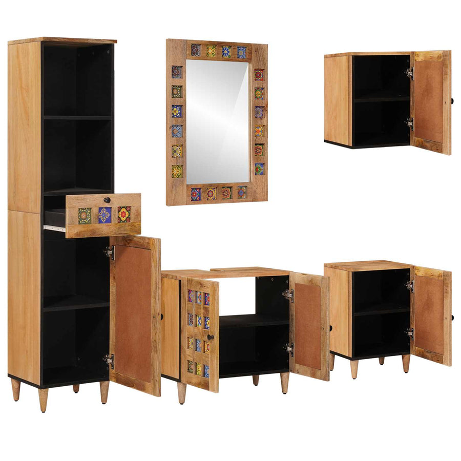 Badkamermeubelset met lade 5 pcs Naturel Massief Mango Hout