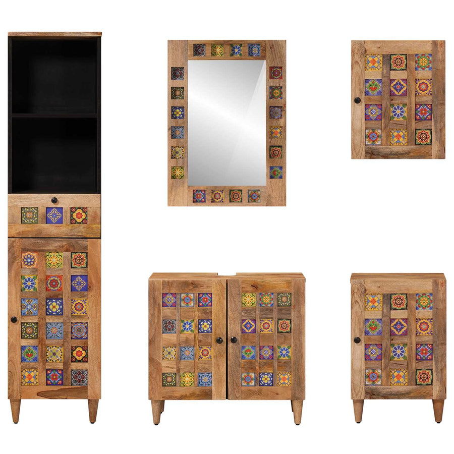Badkamermeubelset met lade 5 pcs Naturel Massief Mango Hout