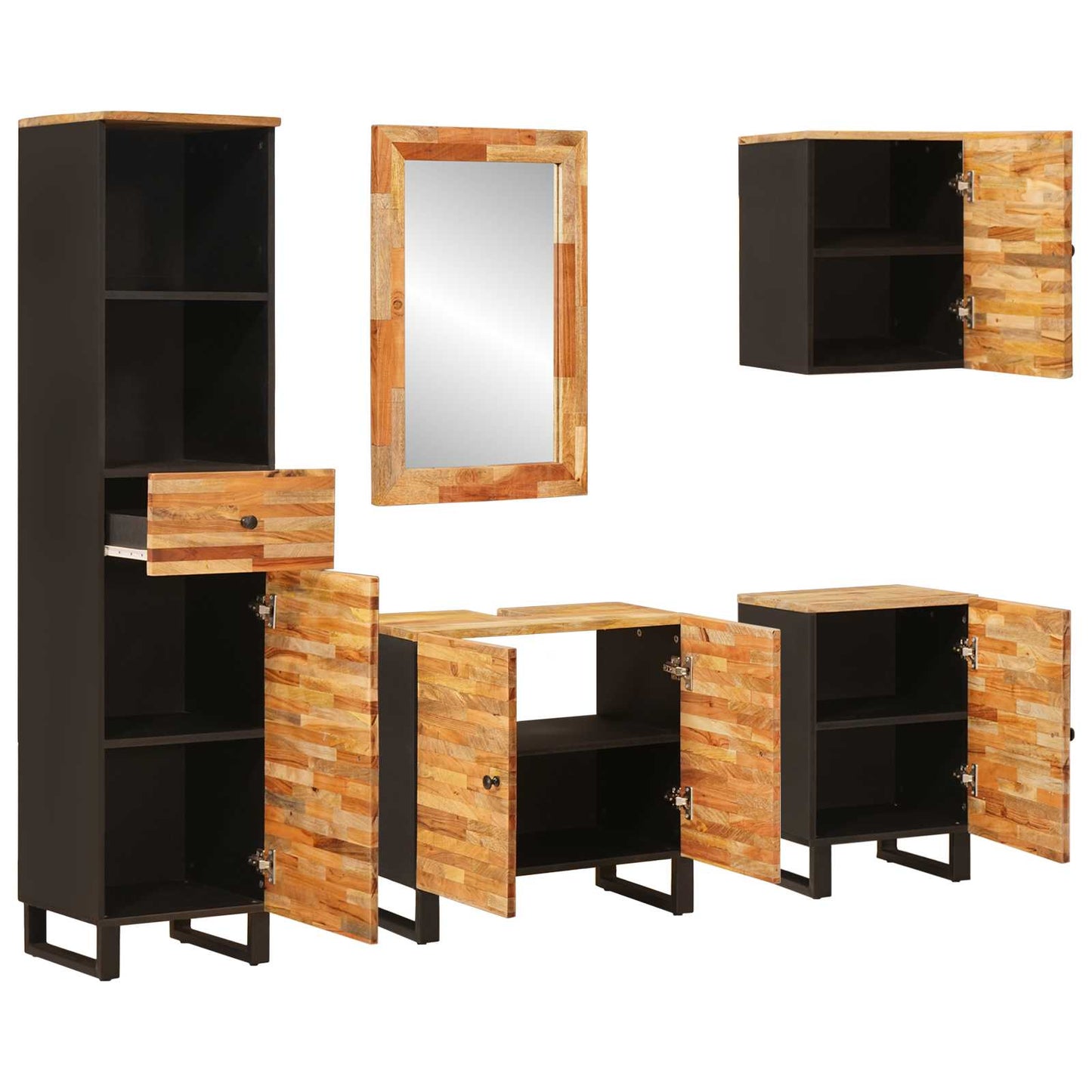 Badkamer Sets Met Lade Met Plank Naturel Massief Mango Hout