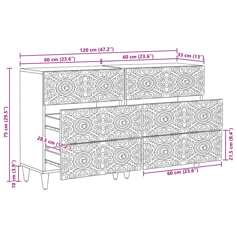 Dressoir 2 pcs Bruin 60 x 33,5 x 75 cm Massief Mango Hout