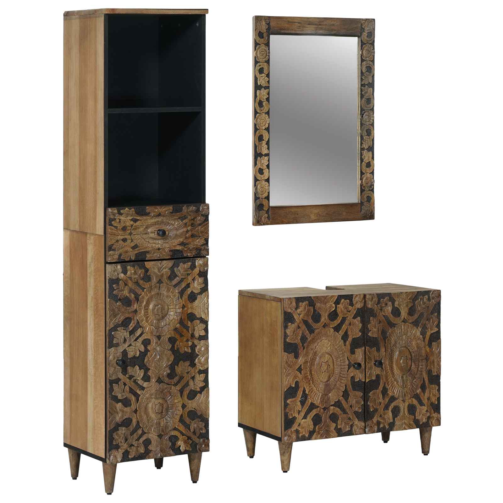 Badkamermeubelset met lade 3 pcs Bruin Massief Mango Hout