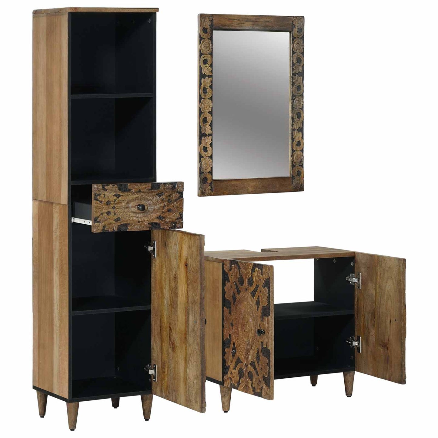Badkamermeubelset met lade 3 pcs Bruin Massief Mango Hout