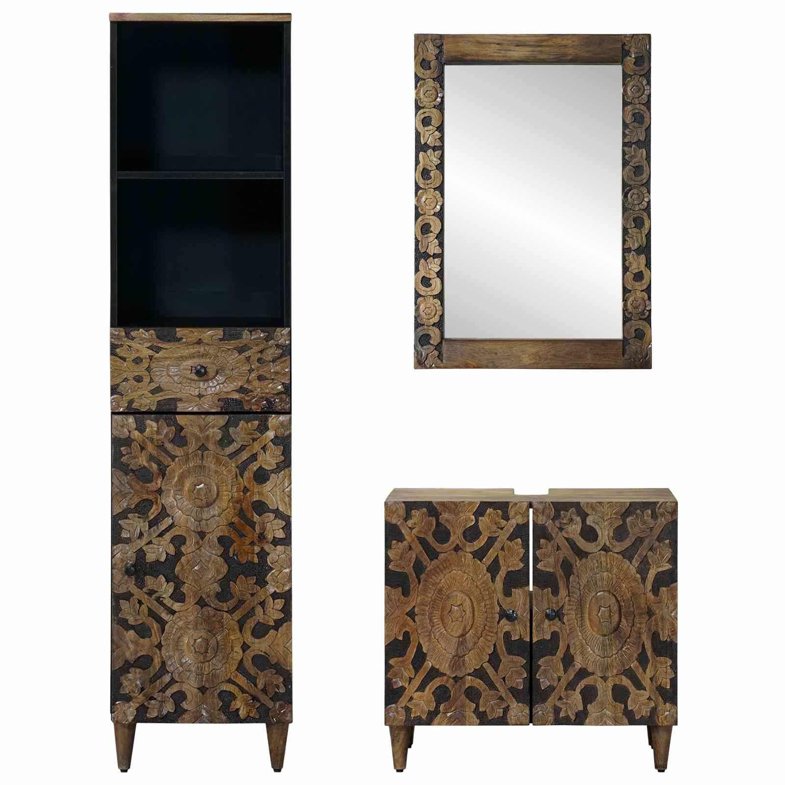 Badkamermeubelset met lade 3 pcs Bruin Massief Mango Hout