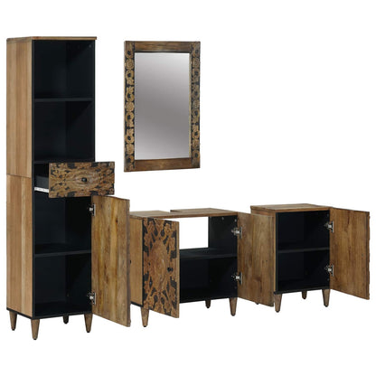 Badkamermeubelset met lade 4 pcs Bruin Massief Mango Hout