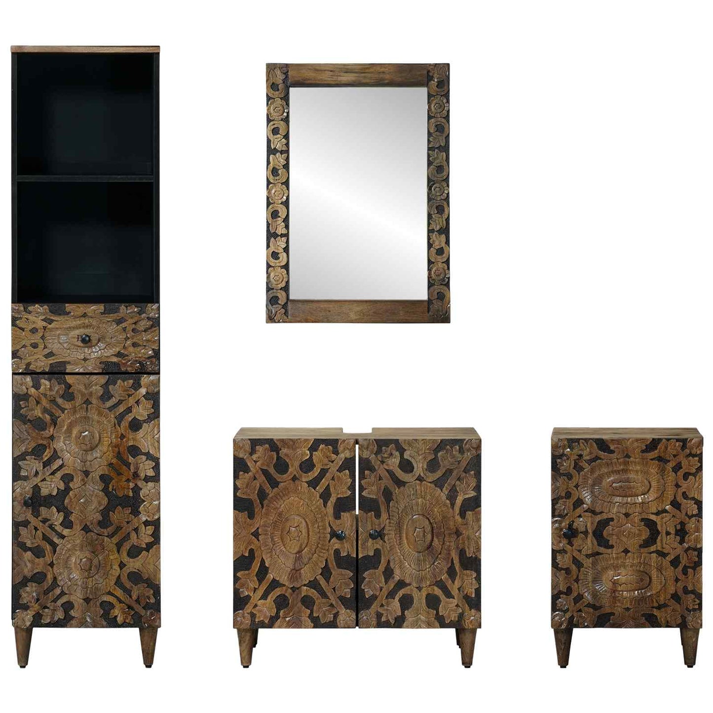 Badkamermeubelset met lade 4 pcs Bruin Massief Mango Hout