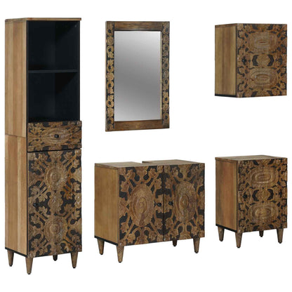 Badkamermeubelset met lade 5 pcs Bruin Massief Mango Hout