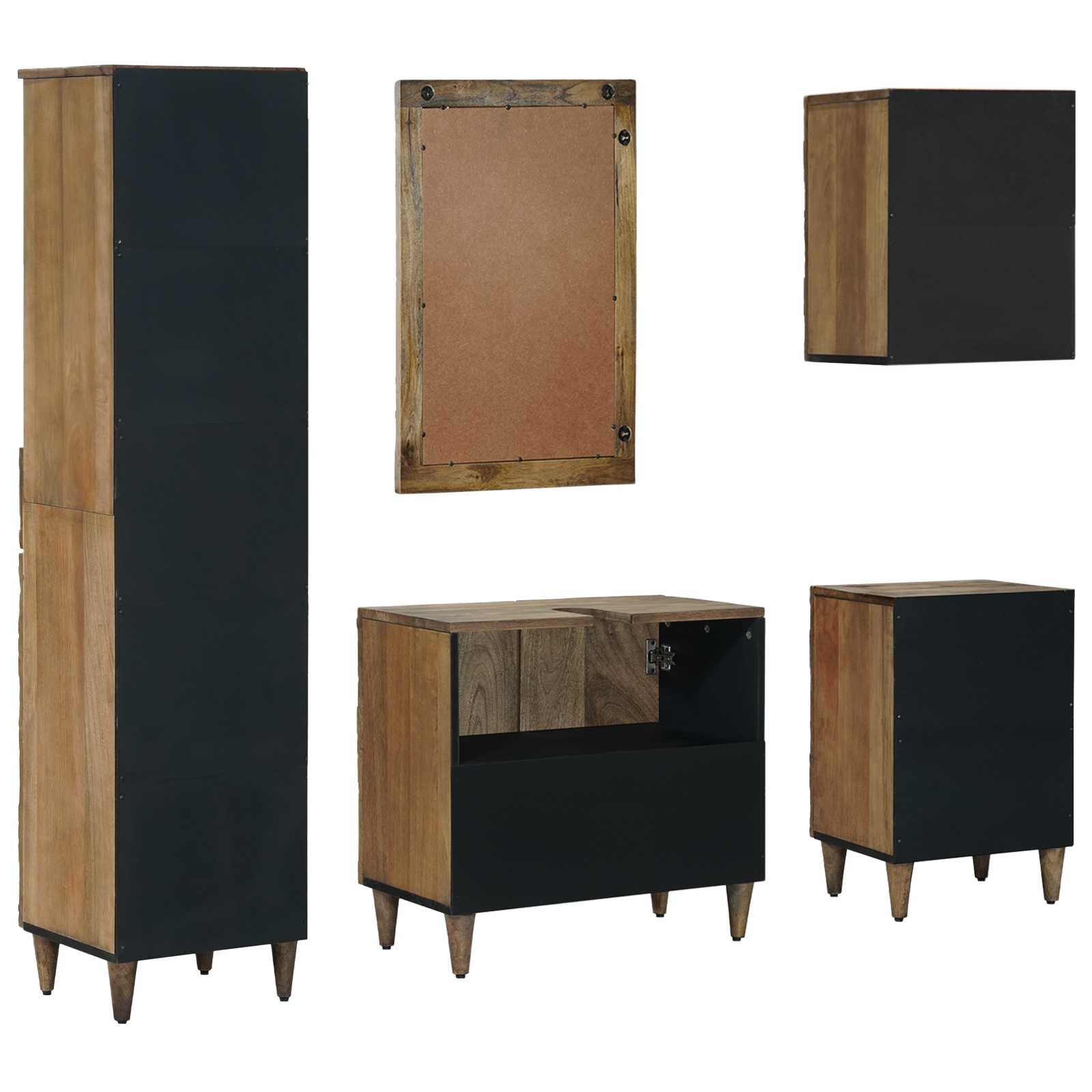Badkamermeubelset met lade 5 pcs Bruin Massief Mango Hout