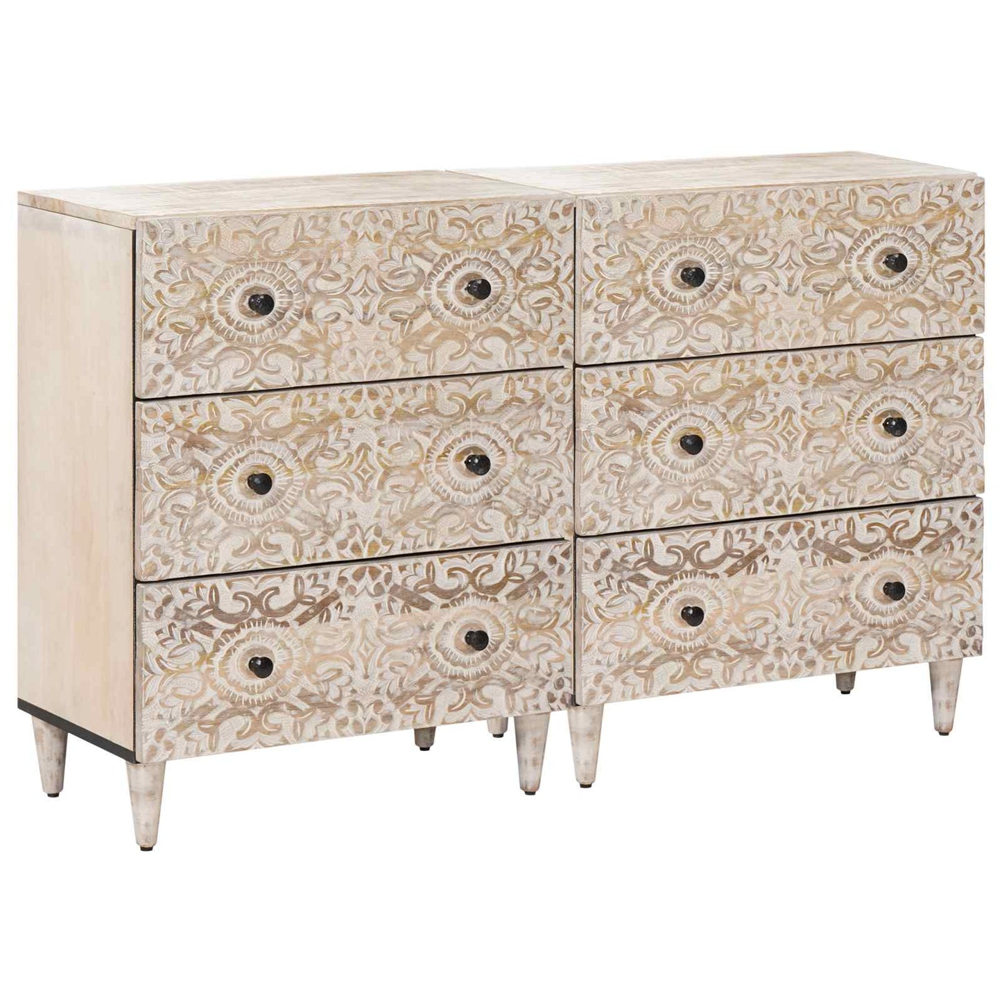 Dressoir 2 pcs Wit 60 x 33,5 x 75 cm Massief Mango Hout