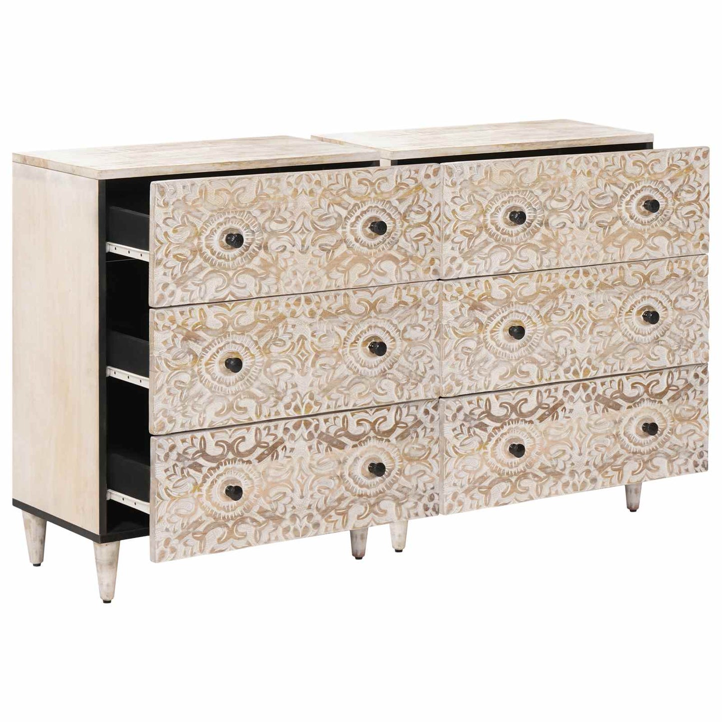 Dressoir 2 pcs Wit 60 x 33,5 x 75 cm Massief Mango Hout