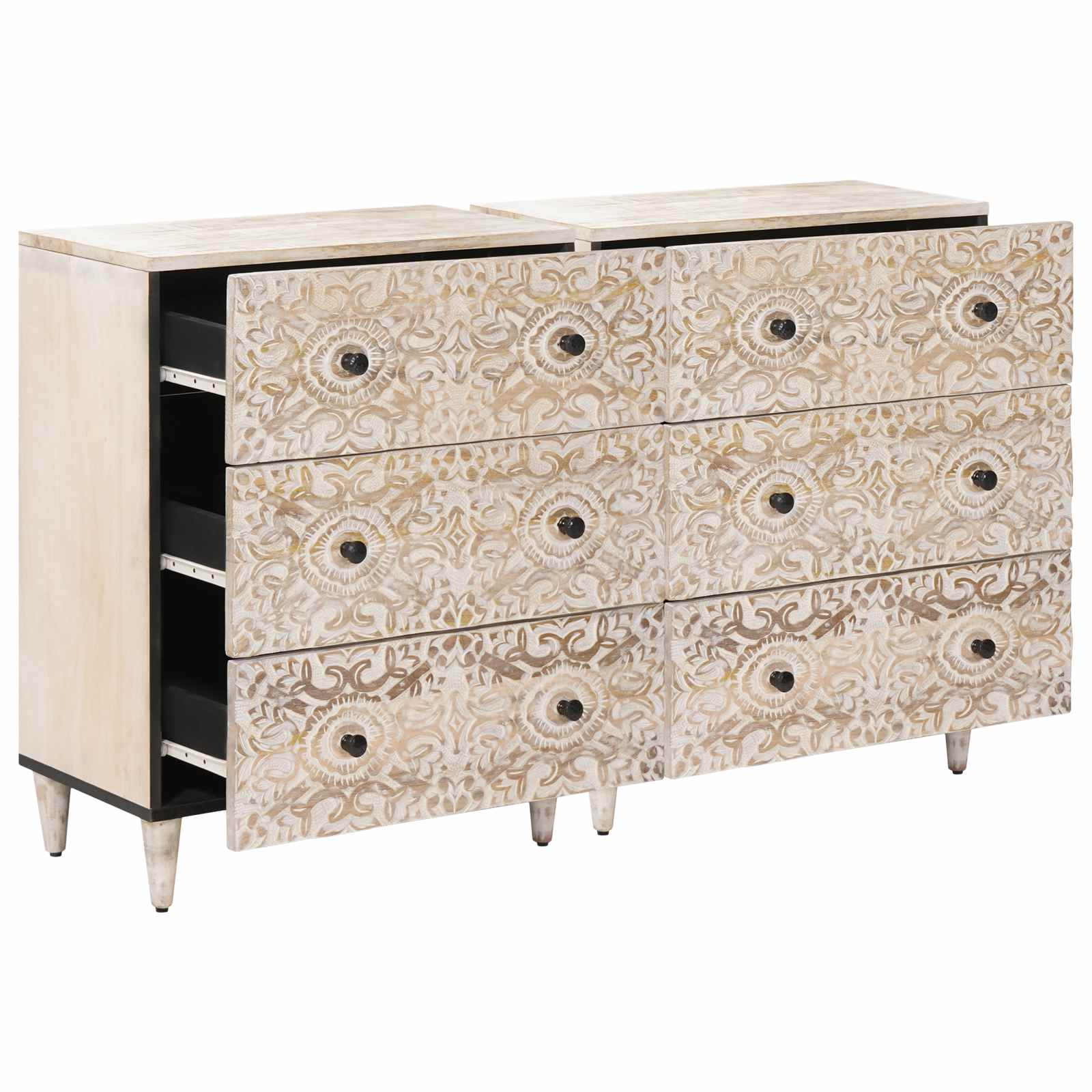 Dressoir 2 pcs Wit 60 x 33,5 x 75 cm Massief Mango Hout