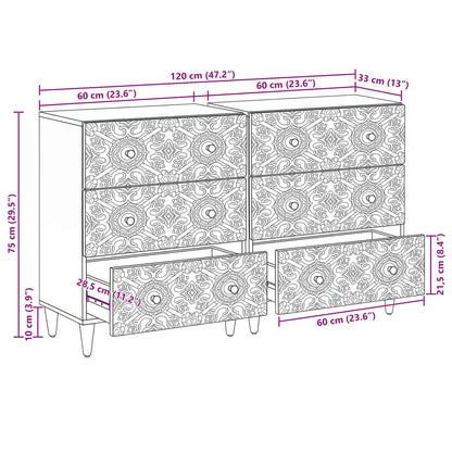 Dressoir 2 pcs Wit 60 x 33,5 x 75 cm Massief Mango Hout