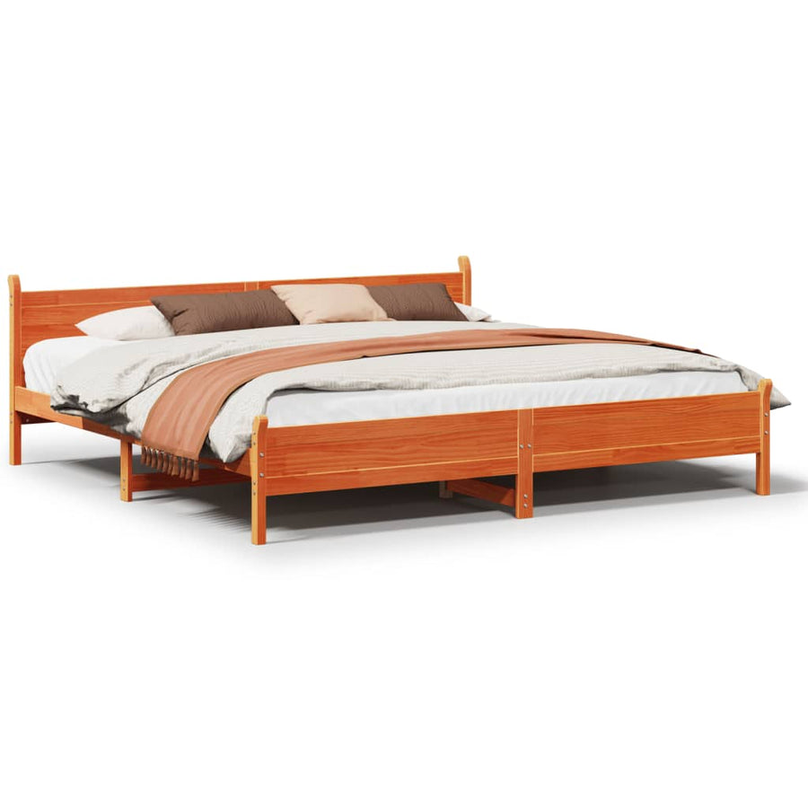 Bedframe zonder matras massief grenenhout wasbruin 200x200 cm