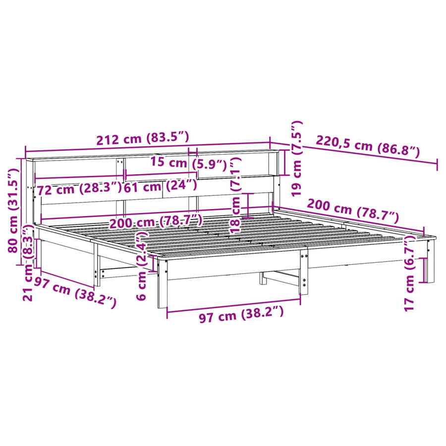 Bedframe zonder matras massief grenenhout wasbruin 200x200 cm