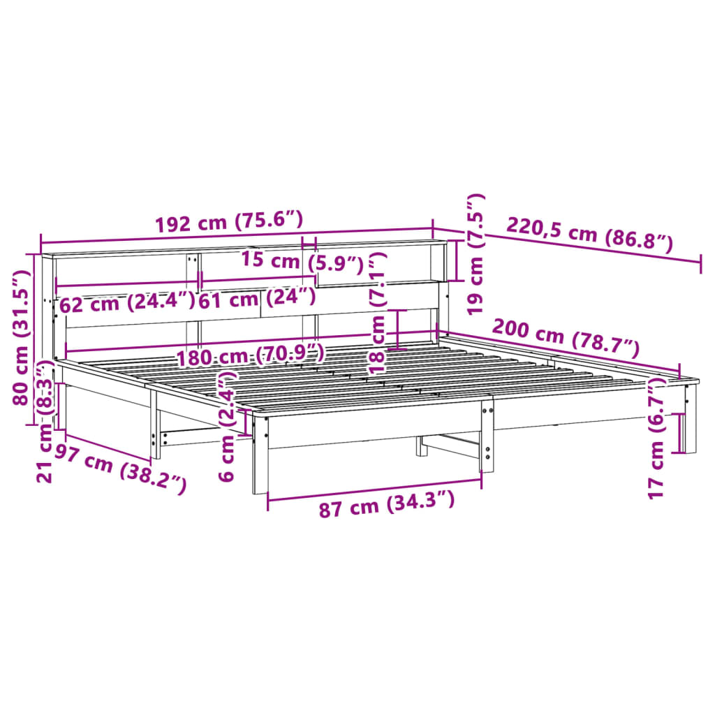 Bedframe zonder matras massief grenenhout wit 180x200 cm