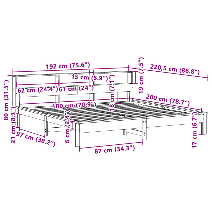 Bedframe zonder matras massief grenenhout wit 180x200 cm