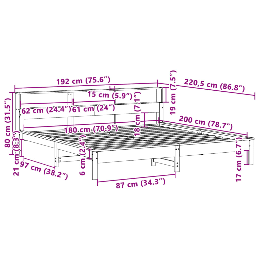 Bedframe zonder matras massief grenenhout wasbruin 180x200 cm