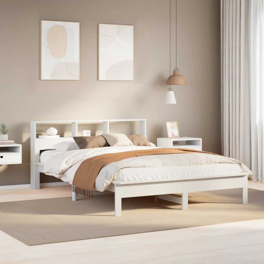 Bedframe zonder matras massief grenenhout wit 150x200 cm
