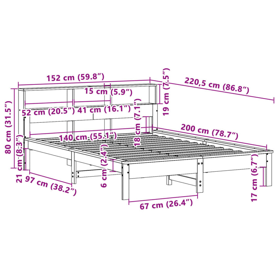 Bedframe zonder matras massief grenenhout 140x200 cm