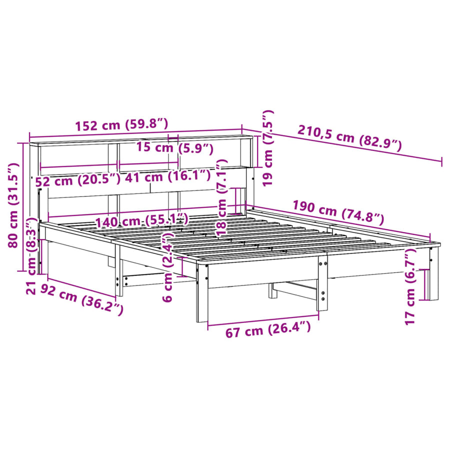 Bedframe zonder matras massief grenenhout wit 140x190 cm