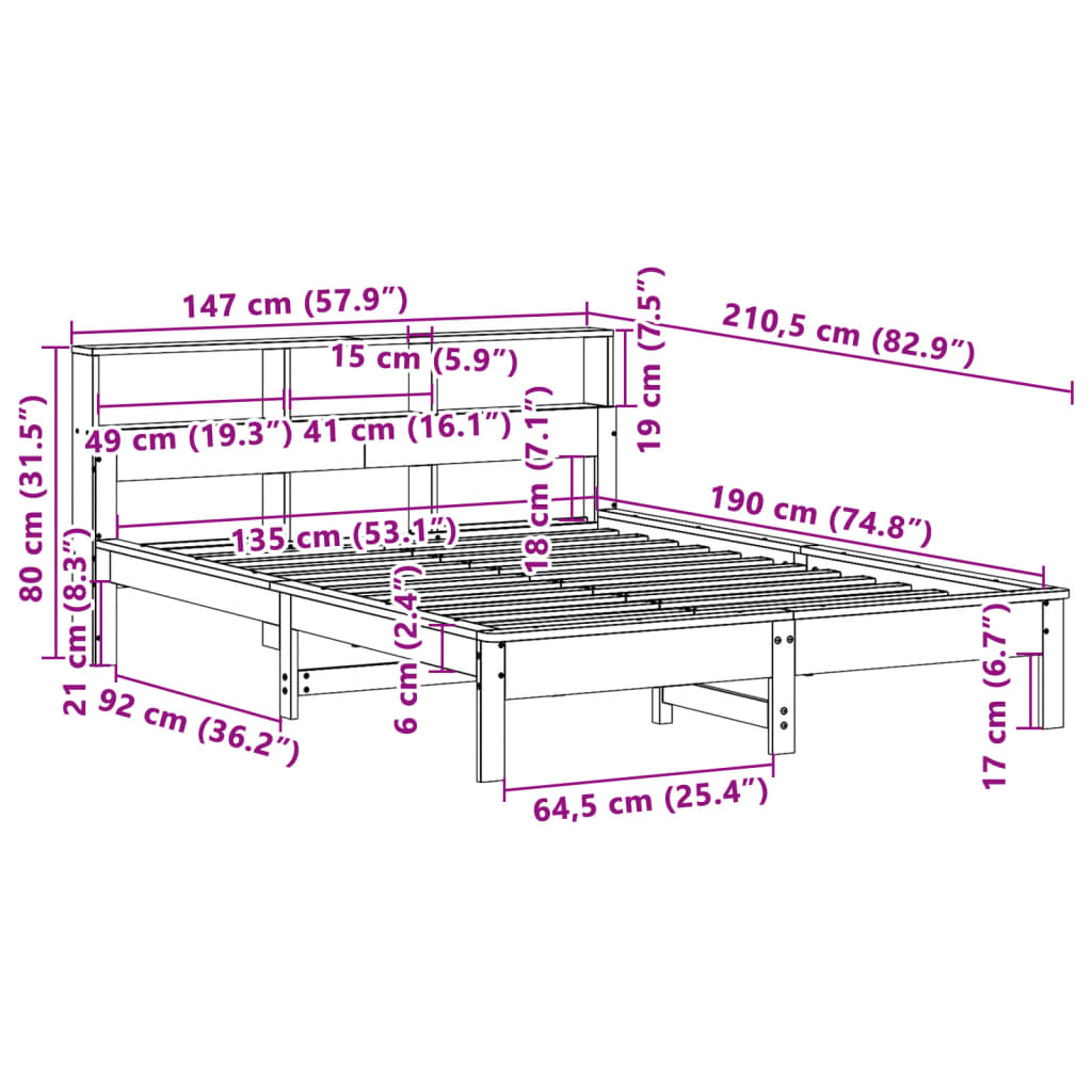 Bedframe zonder matras massief grenenhout wasbruin 135x190 cm
