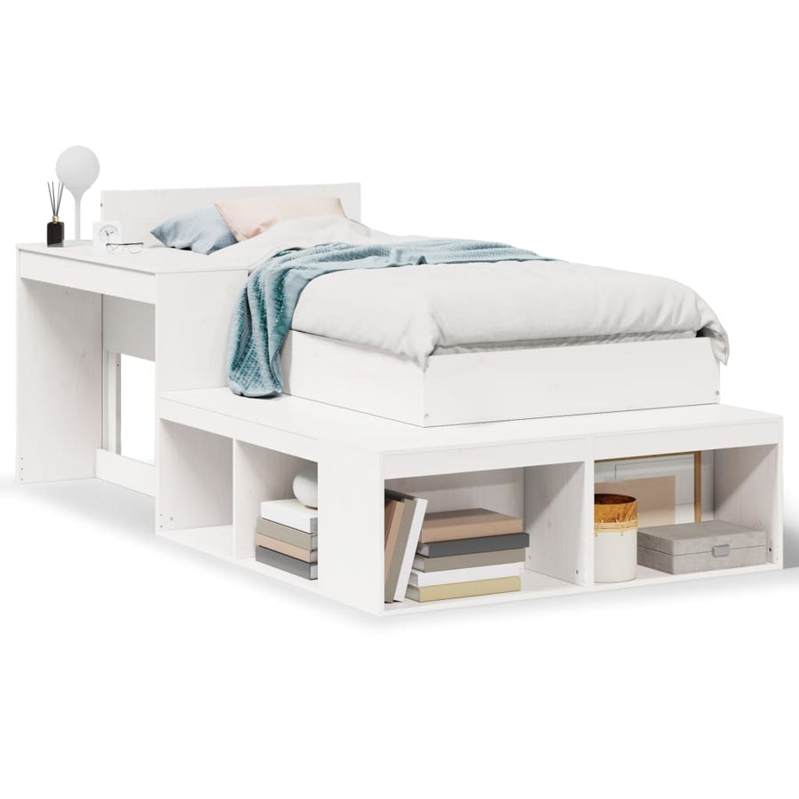 Bedframe zonder matras massief grenenhout wit 75x190 cm