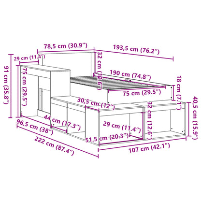 Bedframe zonder matras massief grenenhout wit 75x190 cm