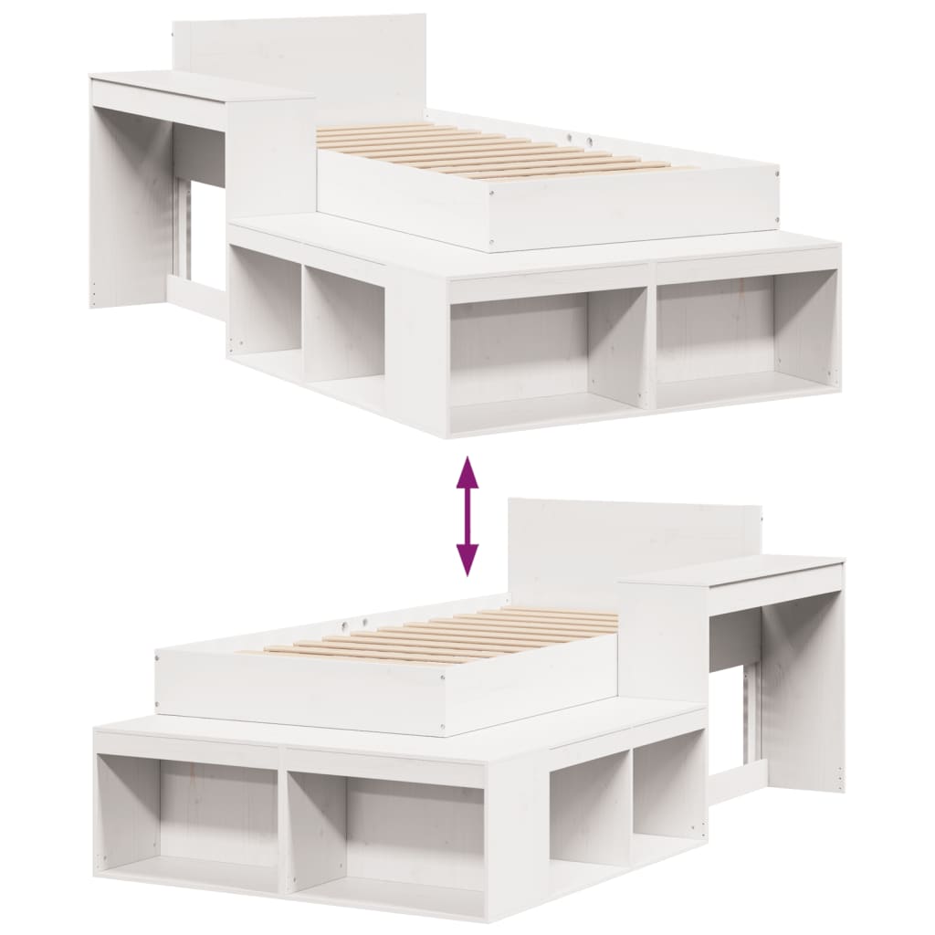 Bedframe zonder matras massief grenenhout wit 75x190 cm