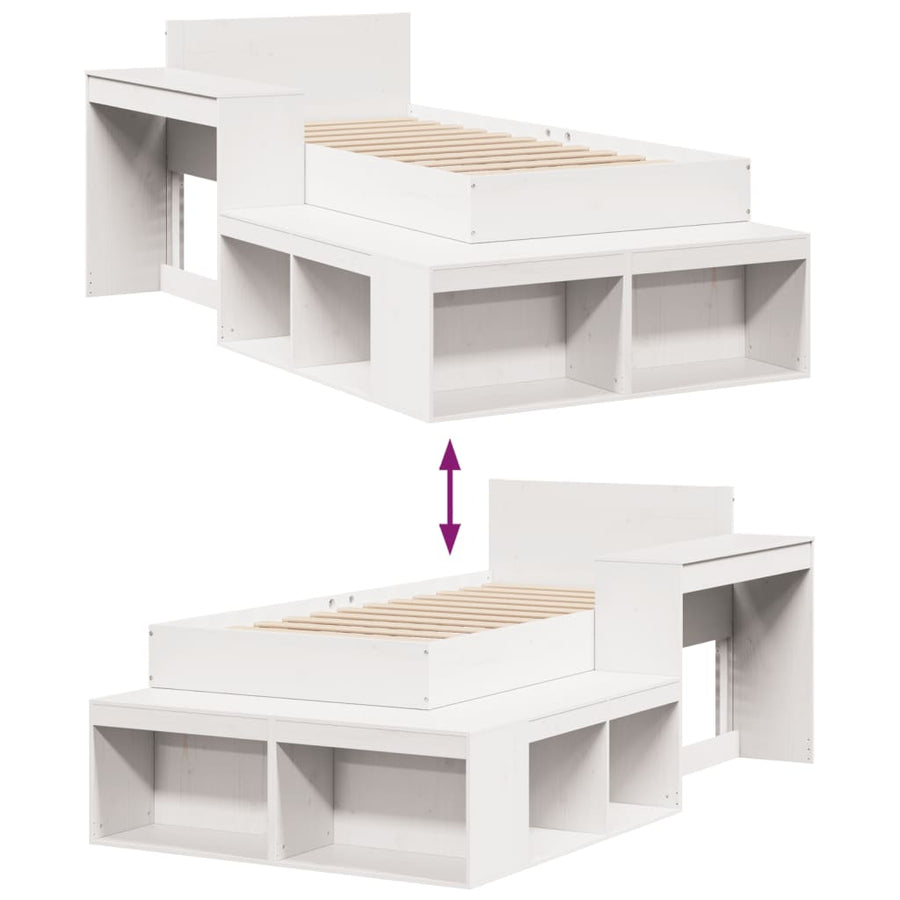 Bedframe zonder matras massief grenenhout wit 75x190 cm
