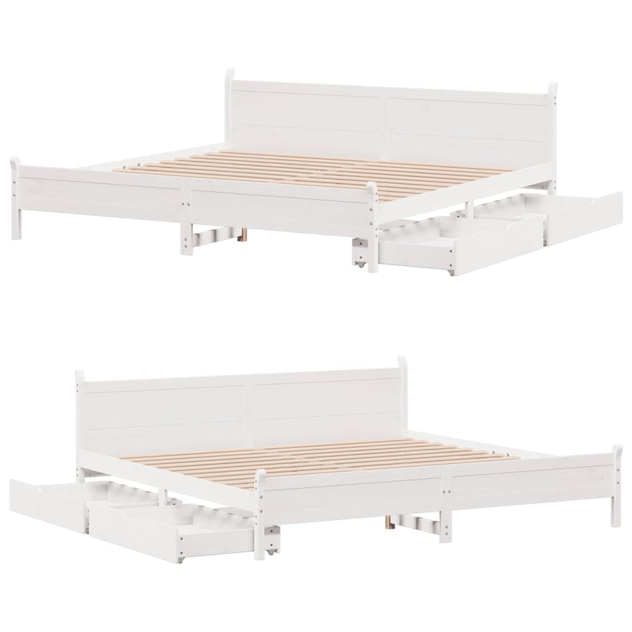 Bedframe zonder matras massief grenenhout wit 200x200 cm