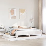 Bedframe massief grenenhout wit 200x200 cm met lades